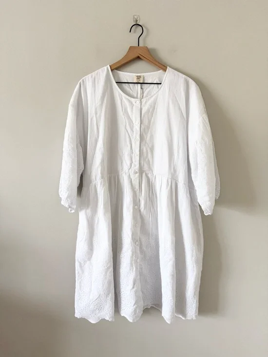 NWT Good Hart White Eyelet Montrose Mini Dress XXL Scalloped Hem Cotton Bridal - Picture 2 of 8